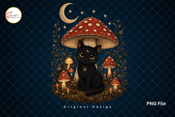 Black Cat Cottagecore Mushroom PNG Guide