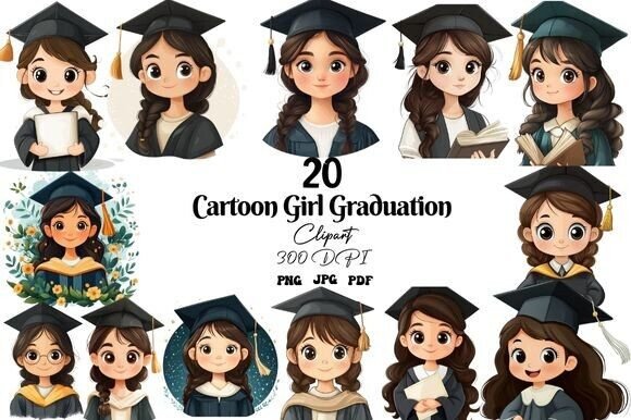 Celebrating Milestones with the Cartoon Girl Graduation Clipart Set