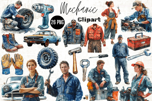 Choosing the Right Watercolor Mechanic Clipart for Creative and Commercial Projects