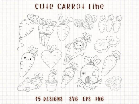 Cute Carrot Line SVG Vegetable Clipart Guide