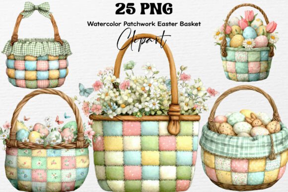 Elevating Spring Designs with Watercolor Patchwork Easter Clipart