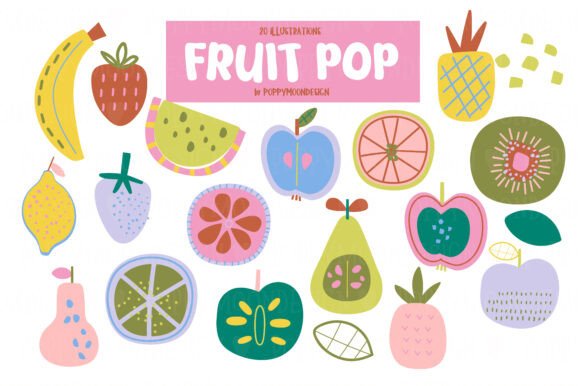 Fruit Pop Clipart Set: Modern Design Assets