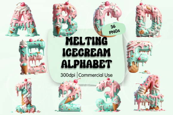 Melting Ice Cream Alphabet PNG Bundle