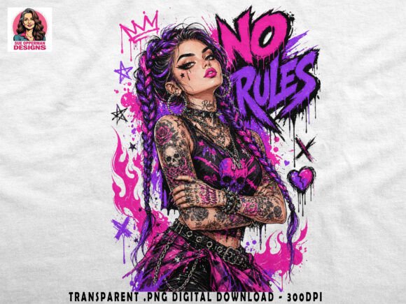 No Rules Punk Girl Gothic PNG: Edgy Design Asset
