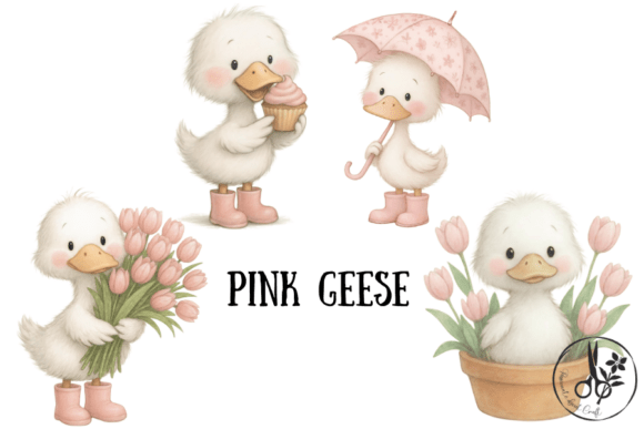 Pink Geese - Clipart: Strategic Visual Assets for Whimsical Branding