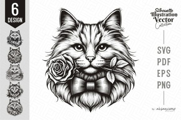 Romantic Rose Cat Line Art: Elegant Feline Designs