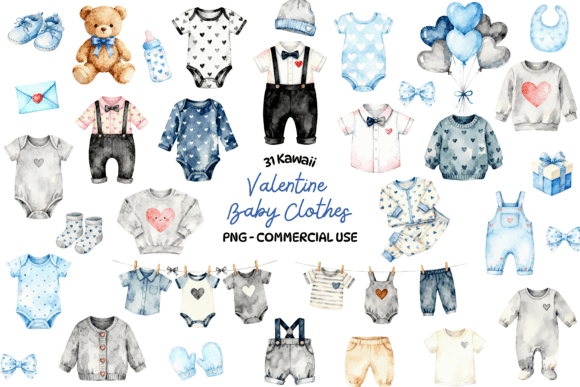 Valentine Baby Boy Clothes Clipart Set: A Creative Resource for Soft, Seasonal Designs