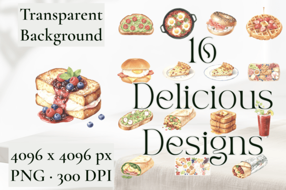 Watercolor Brunch Food Clipart PNG Set: Elevate Your Creative Projects with Artistic Flair