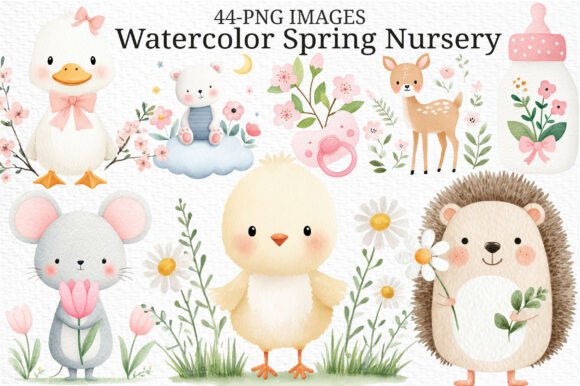 Watercolor Spring Nursery Clipart PNG Guide