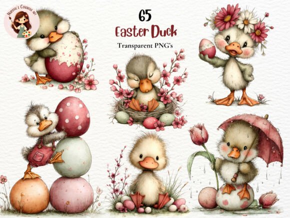 Whimsical Easter Duck Clipart Bundle: Elevating Spring Design with High-Quality Watercolor Art