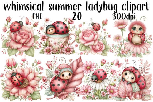 Whimsical Summer Ladybug Clipart: Elevating Garden-Themed Designs with Watercolor Charm